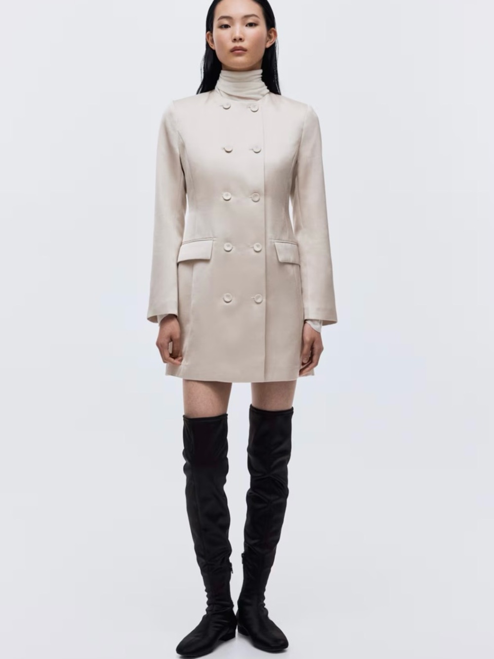 Ivory Cream Double-Breasted Blazer Dress